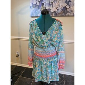 Current Air Los Angeles Floral Mini Dress Bohemian Long Sleeve Medium